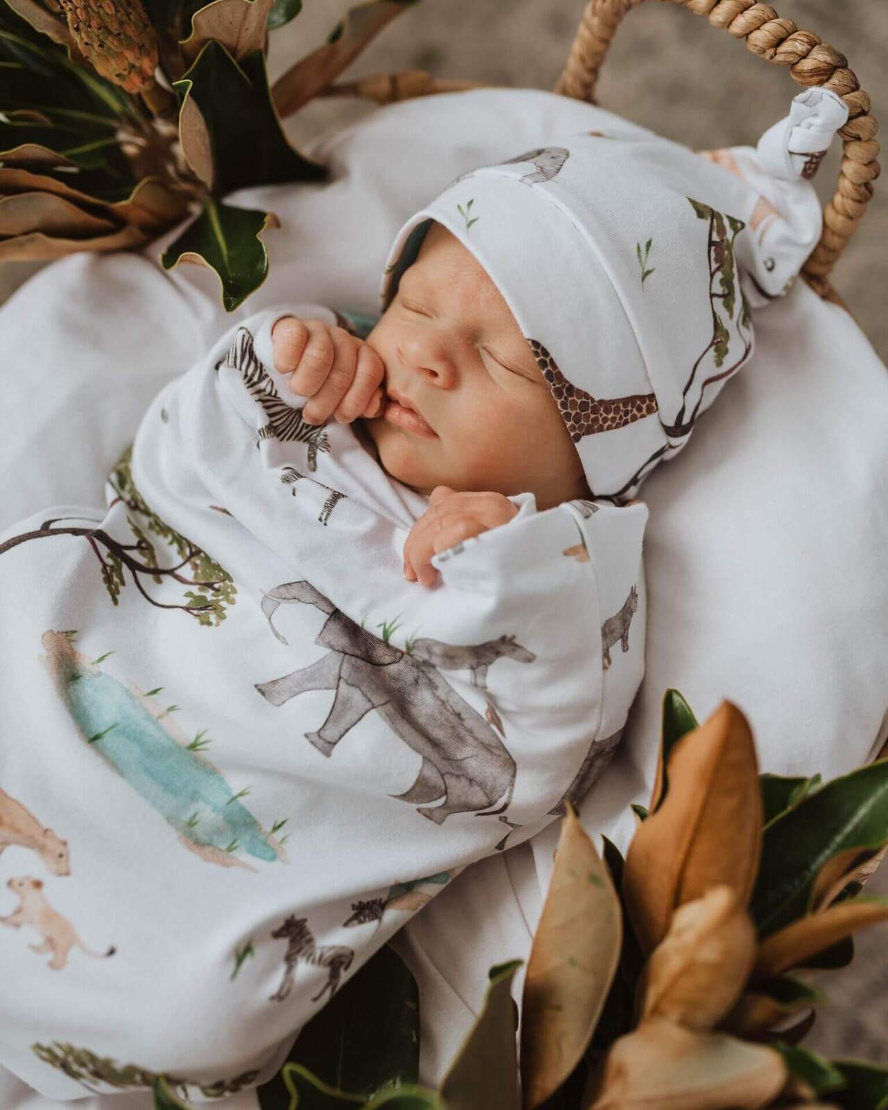 Safari Snuggle Swaddle & Beanie Set