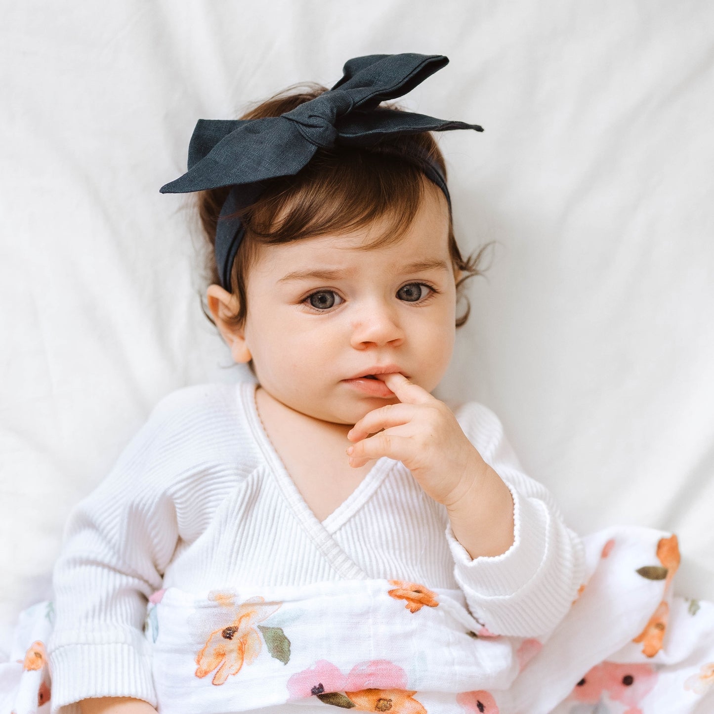 Navy Linen Bow Pre-Tied Headband Wrap