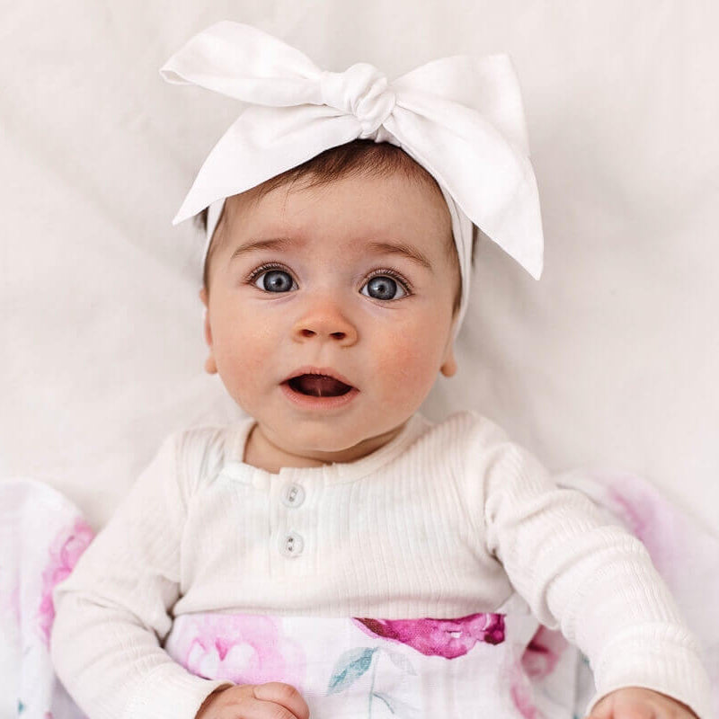 White Linen Bow Pre-Tied Headband Wrap